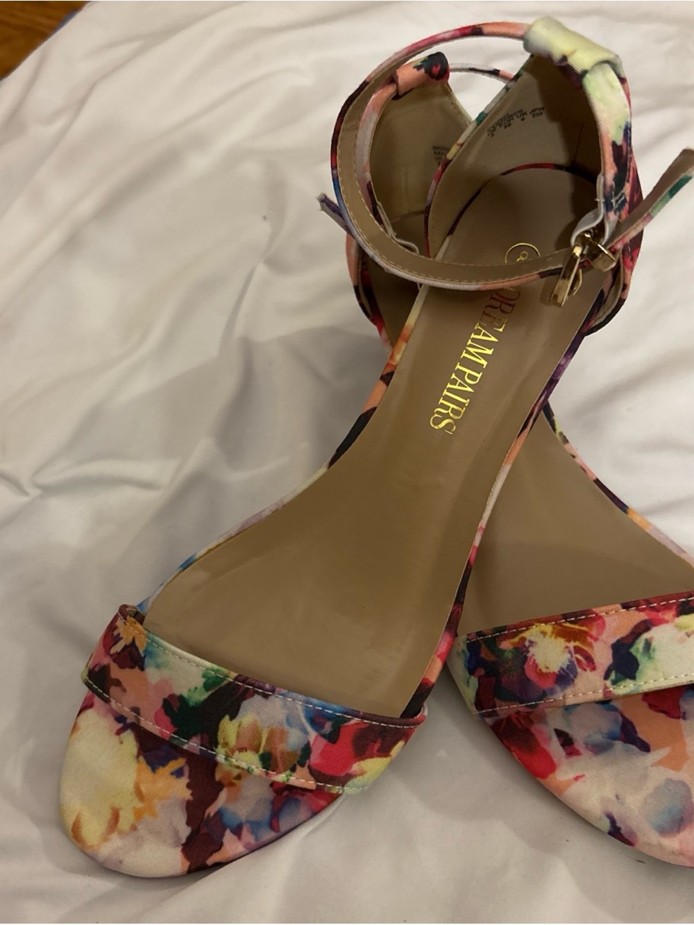 Dream Pairs Floral Print Ankle-Strap Wedge Sandal in Pink, Purple, Blue